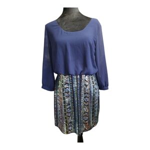 NWT Dani Collection Elegant Blue and Multicolor Women's Dress Size L